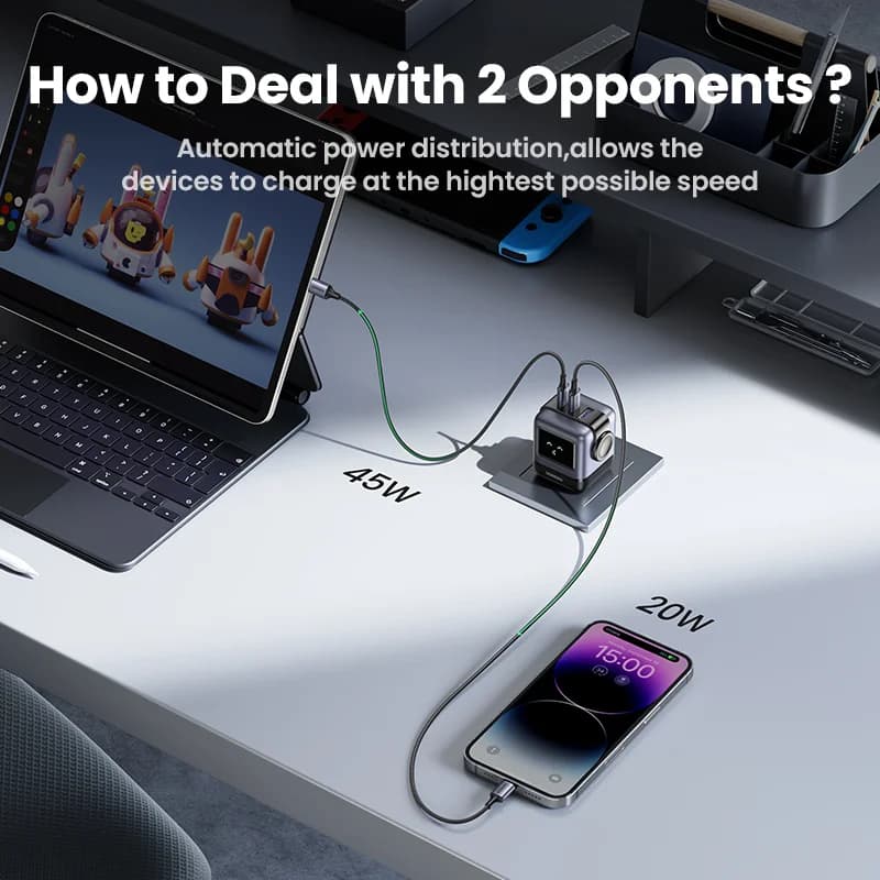65W GaN USB-C 벽면 충전기, US 플러그
