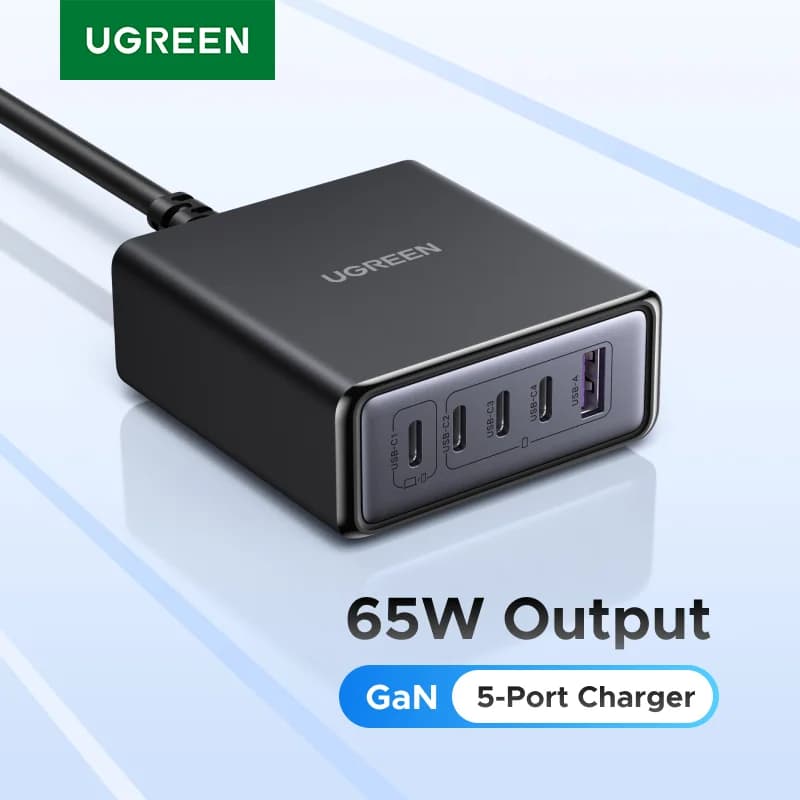 65W-100W PD 및 QC 지원 5-in-1 GaN 데스크톱 충전기