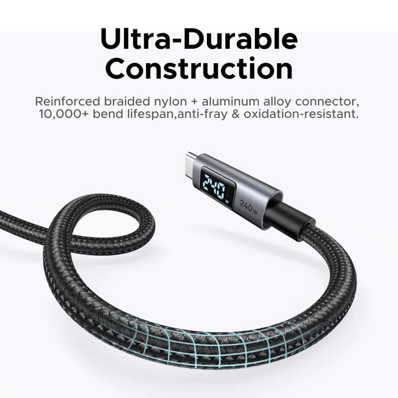 디지털 전력 디스플레이가 포함된 240W USB-C 케이블