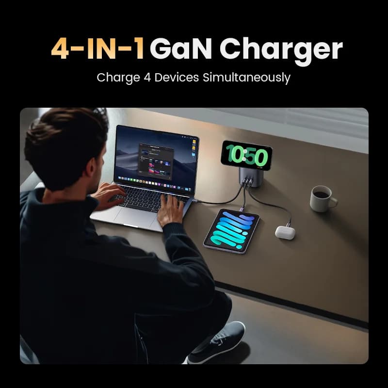 65W GaN 데스크톱 충전기 Qi2 무선 스탠드 포함