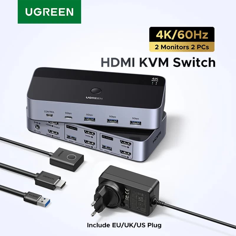HDMI 및 USB-C 지원 듀얼 모니터 KVM 스위치
