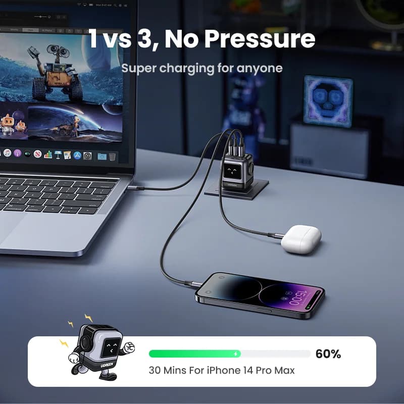 65W GaN USB-C 벽면 충전기, US 플러그