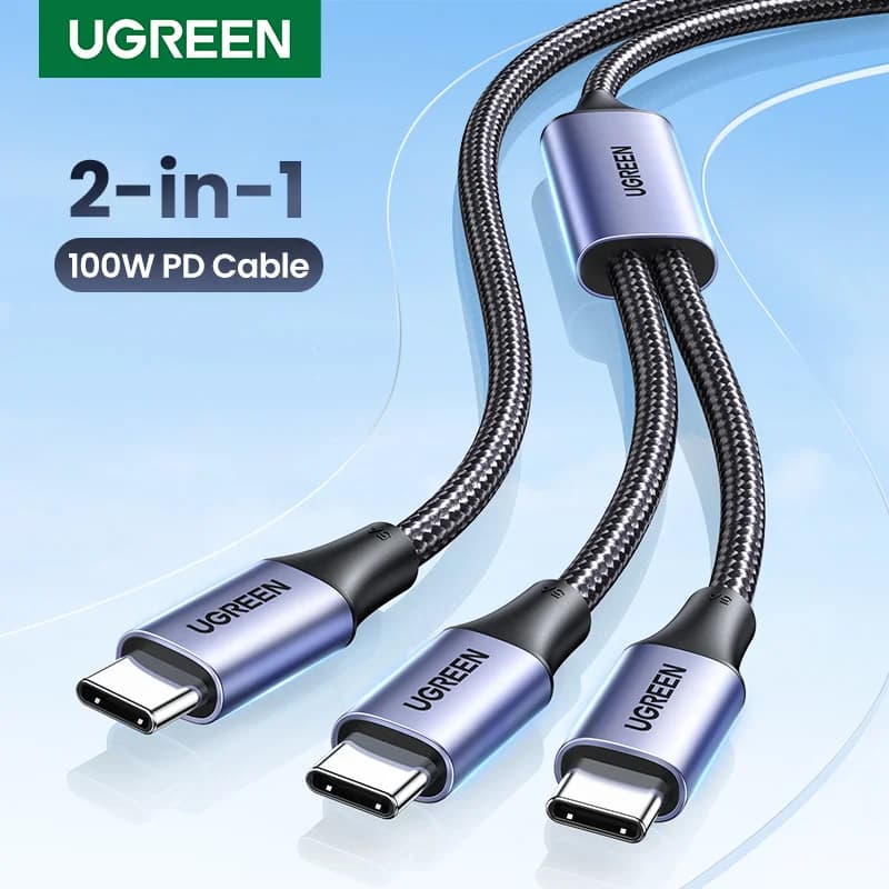 2-in-1 듀얼 USB-C 케이블, 최대 100W, 5A 고속 충전