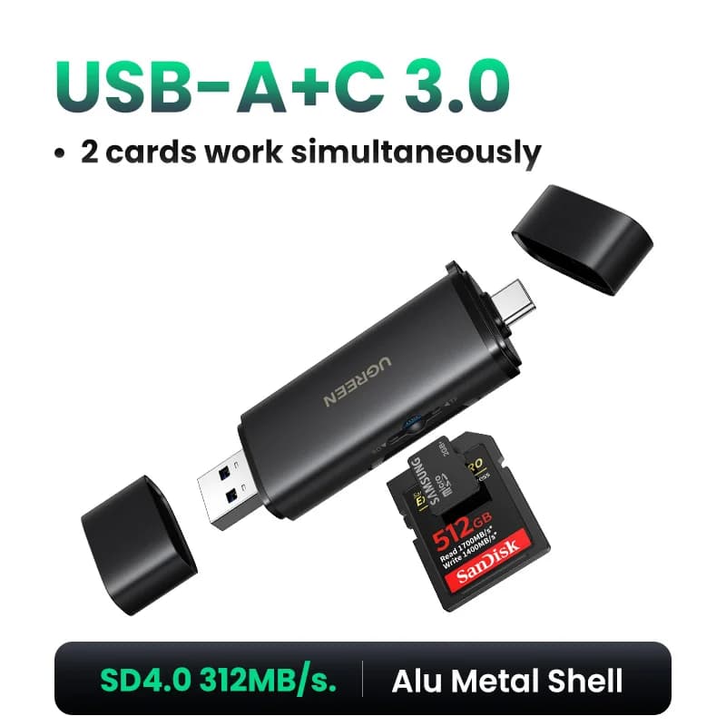 USB-C SD/마이크로SD 카드 리더기, 312MB/s 속도