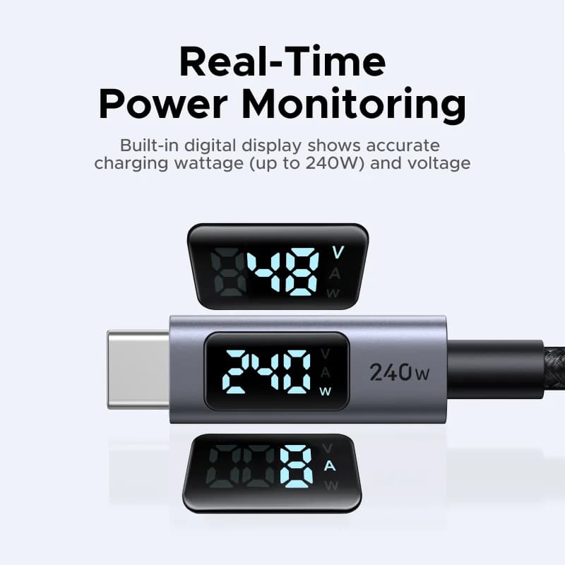 디지털 전력 디스플레이가 포함된 240W USB-C 케이블