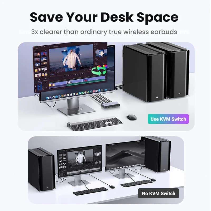 8K HDMI KVM 스위치, 2-in-1 출력, USB 3.0