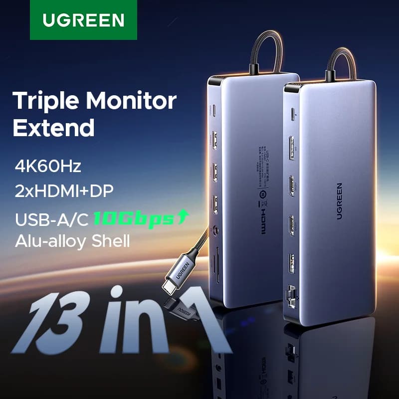 트리플 디스플레이 및 RJ45 지원 13-in-1 USB-C 도킹 스테이션