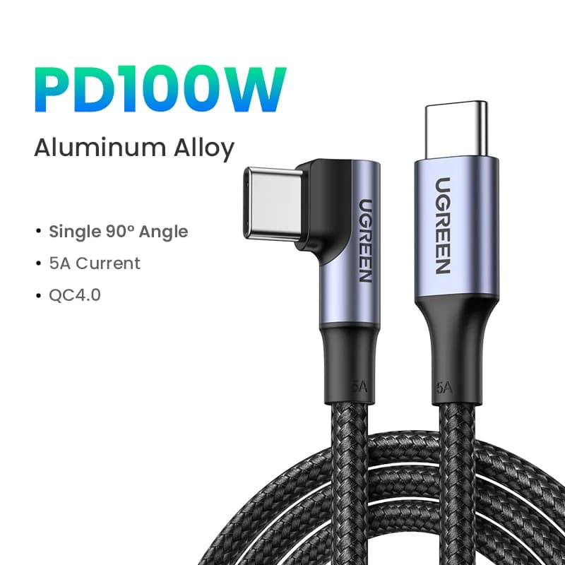 90도 각도 USB-C 케이블, 100W PD, 게임용