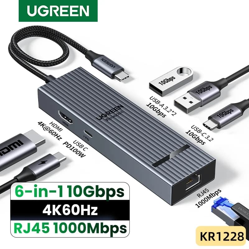 6-in-1 USB-C 허브, 4K HDMI, 기가비트 이더넷, 100W PD