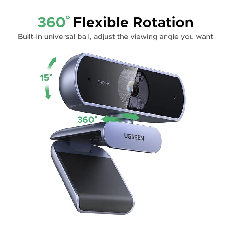 자동 광량 보정 기능이 있는 2K HD USB 웹캠