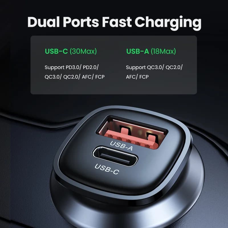 30W 퀵 차지 4.0 USB-C 차량용 충전기