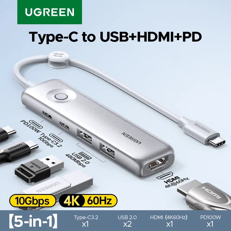 5-in-1 USB-C 허브, 4K HDMI, 10Gbps, PD100W