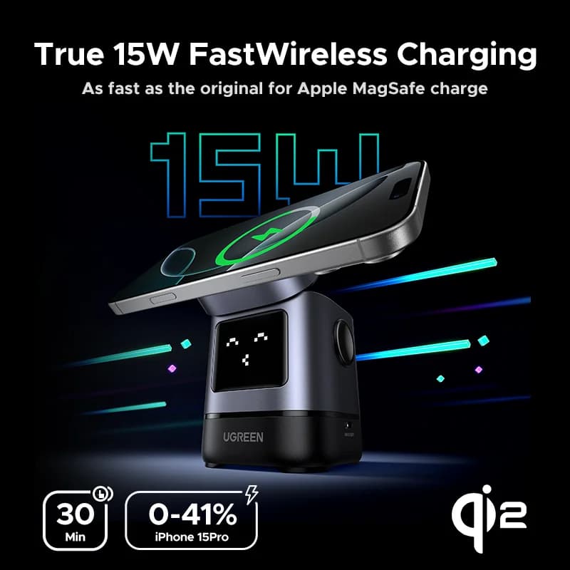 Qi2 15W 자석형 무선 충전 스탠드 (케이블 포함)