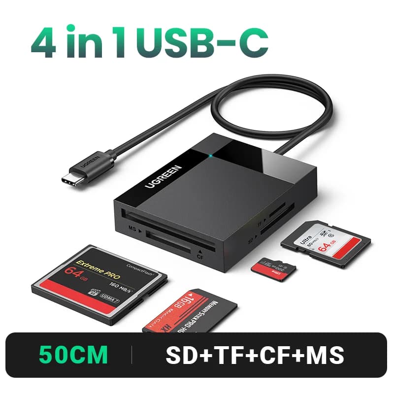 4-in-1 USB 3.0 및 USB-C 멀티 카드 리더기