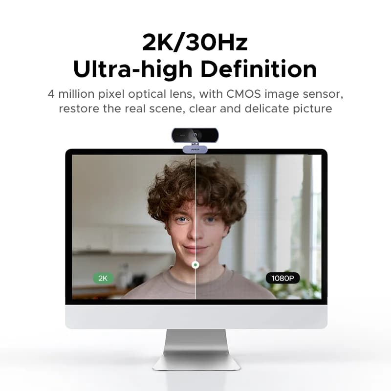 자동 광량 보정 기능이 있는 2K HD USB 웹캠