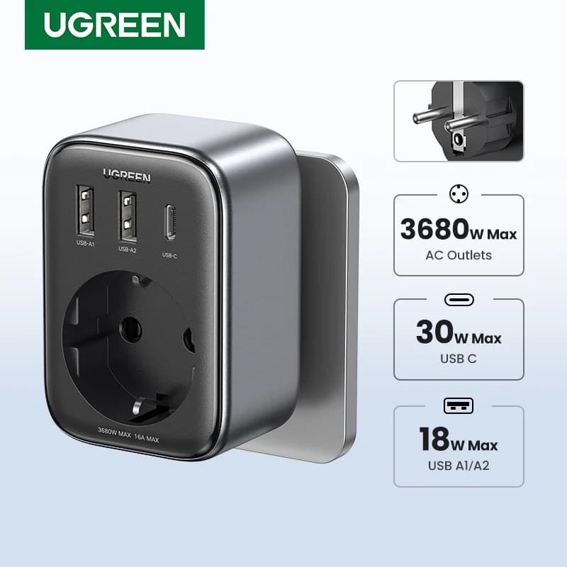 AC 콘센트 및 USB 포트 포함 30W GaN PD 충전기