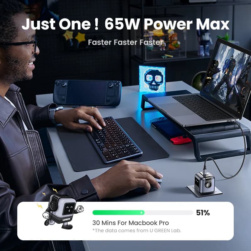 UK 플러그 65W GaN USB-C 고속 충전기